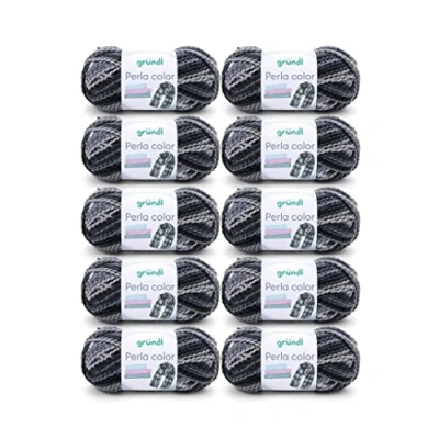 Obrázek Gründl Perla color (vlněná příze, která připomíná bucléy, ze 100% polyesteru, 100 g / 90 m, tloušťka jehlic: 8 9, 10 x g), černo šedá vícebarevná