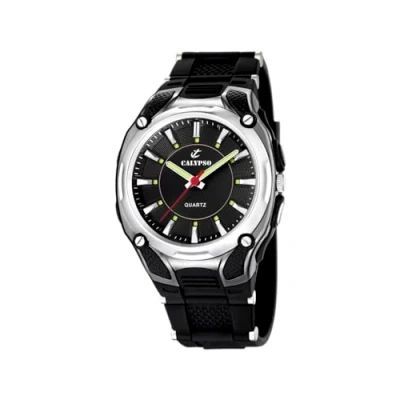 Obrázek Calypso Men&#039;s Quartz Watch with Black Dial analogový displej a černý plastový pásek K5560/2, černá/černá, Klasické