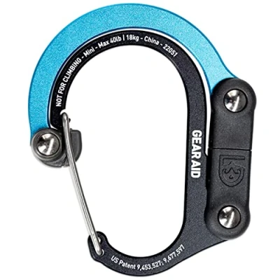 Obrázek GEAR AID HEROCLIP (Mini) Karabiner und Haken zur Befestigung von Taschen, Geldbörsen, Laternen, Kinderwagen, Werkzeugen, Helmen, Wasserflaschen vielem mehr Schwarz &amp; Blau