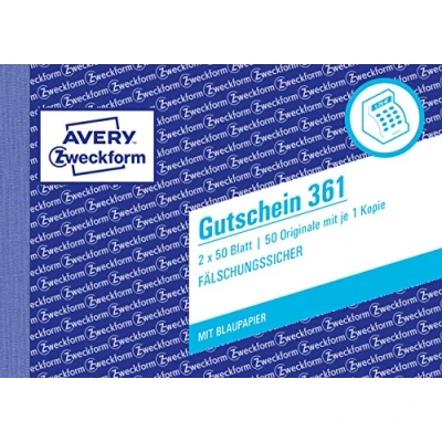 Obrázek Avery Zweckform 361 poukaz, DIN A6 napříč, odolná vůči Falšování, 2 x 50 listů, Bílá, Žlutá 1 kus