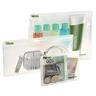 Obrázek Leitz Balení 3 ks sáčků na zip, různé velikosti, XS, S a M, PVC, Complete), Bezbarvé, 40100000, Organizér kufr