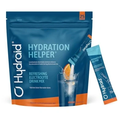 Obrázek Hydraid Hydration Helper® ORANGE elektrolytový prášek s elektrolyty 1118 mg pro lepší absorpci vody sport a rychlé zotavení 25 tyčinek pomerančovou příchutí