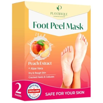 Obrázek Plantifique Maska na nohy Ponožky zrohovatělou kůži broskev 2 páry ponožek k odstranění zrohovatělé kůže nohou Peel Mask proti