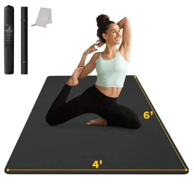 Obrázek CAMBIVO podložka na jógu XXL, o velikosti 183 cm x 122 6 mm, silná sportovní fitness protiskluzová, TPE gymnastická černá, ochranná