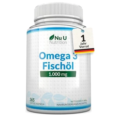 Obrázek Omega 3 rybí olej 1000 mg 365 měkkých gelových tobolek čistý z udržitelného rybolovu 900 EPA a DHA pro dávkovaný Nu U Nutrition