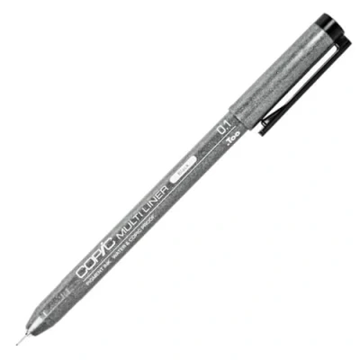 Obrázek COPIC Multiliner 0,1 mm, černý, fineliner s jemnou špičkou a voděodolným pigmentovým inkoustem