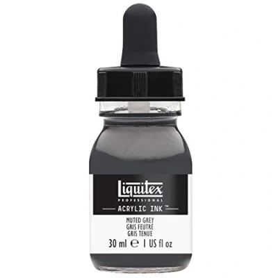 Obrázek Liquitex 4260505 tekuté profesionální akrylové barvy inkoust, tuš, 30 ml, vysoce pigmentovaná airbrush barva, tlumená šedá