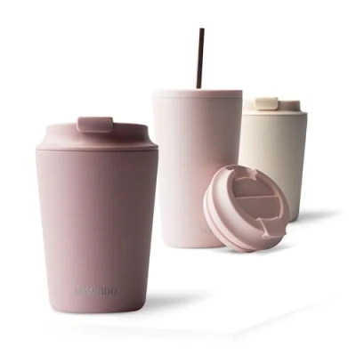 Obrázek MAMEIDO Termohrnek 350 ml, 470 ml &amp; 700 hustý hrnek na kávu s sebou z ušlechtilé oceli dvoustěnně izolovaný, zabezpečený proti vytečení Coffee to go udržuje teplo (Powder Blush, 0,35 l)