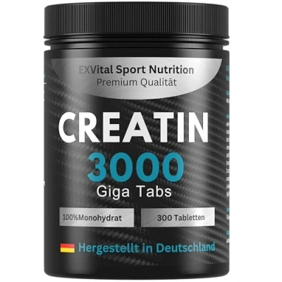 Obrázek kreatin 3000 Giga Tabs, workout booster, 3450 mg monohydrát v denní dávce, 300 veganských tablet, alternativa k kreatinovým kapslím a práškům, pro růst svalů, trénink, sport, fitness