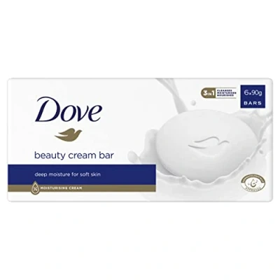 Obrázek Dove Originální s ¼ hydratačním krémovým mýdlem Beauty Bar pro měkčí, hladší, zdravěji vypadající pleť, 6 x 90 g