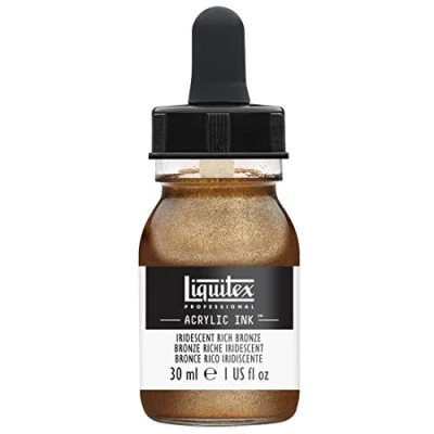 Obrázek Liquitex 4260229 tekuté profesionální akrylové barvy inkoust, tuš, 30 ml, vysoce pigmentovaná airbrush barva, irizující sytá bronzová