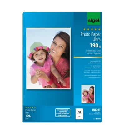 Obrázek SIGEL IP669 InkJet fotopapír Ultra, A4, 50 listů, hedvábně matný, extrémně odolný vůči světlu, 190 g, pro vysoce kvalitní fotografie