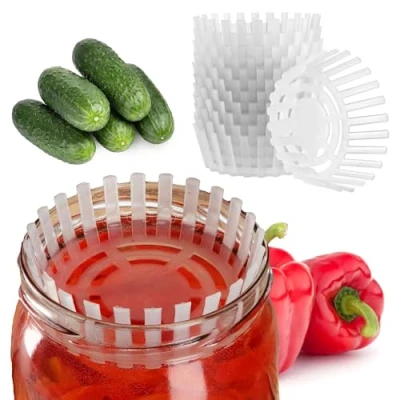 Obrázek KADAX Hmotnost kvašení zavařovacích sklenic, plastové kvasné víko, zatížení potravin se sítí na kysané zelí, kimchi a okurky, pomůcka (fi 82 mm / 12 kusů)