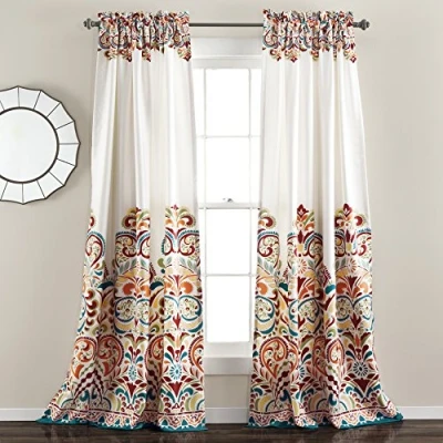 Obrázek Lush Decor Clara závěsy, paisley vzor, Damaškový potisk, bohémský styl, zatemnění prostoru, sada okenních panelů pro obývací pokoj, jídelnu, ložnici (pár), 132,1 x 241,3 cm (Š D), tyrkysová a