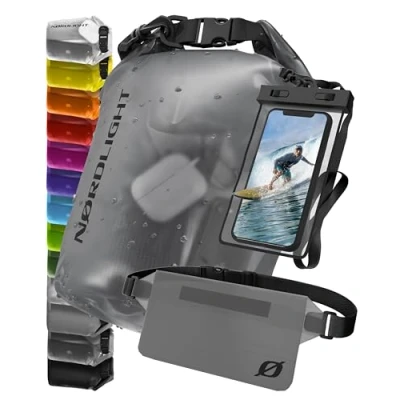 Obrázek Nordlight vodotěsná taška sada 3 ks (antracit) Dry Bag 10 l + vodotěsné pouzdro na mobil ledvinka IPX8 ochrana s nastavitelnými popruhy pláž, Stand Up Paddling