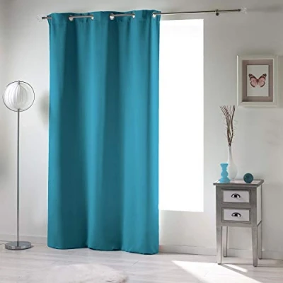 Obrázek Douceur d&#039;Intérieur Occult závěs s očky, neprůhledný, jednobarevný, polyester, modrý, 135 cm x 240