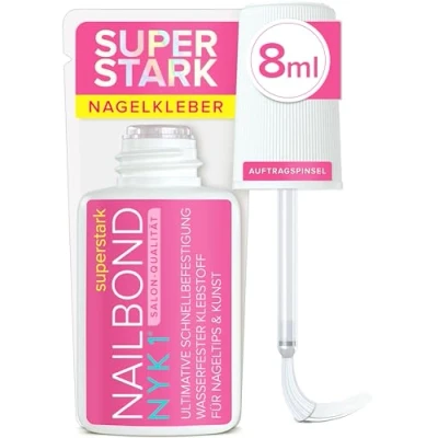 Obrázek NYK1 NailBond lepidlo na umělé nehty extra silné (8 ml) štětec On tipy, stiskněte a akrylové pro popraskané proti plísním