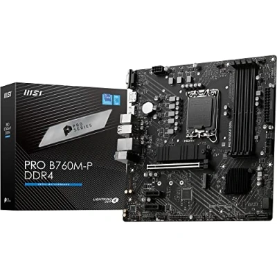 Obrázek MSI Základní deska PRO B760M P DDR4, podporuje Intel 12., 13. a 14. Gen Core procesory, LGA 1700, DDR4 Memory Boost 4800+MHz/OC, PCIe 4.0 x16 slot, slot M.2 Gen4, Micro ATX, různé, M ATX