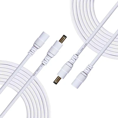 Obrázek Liwinting 2 ks m/6,56 Feet DC prodlužovací kabel 2,5 mm x 5,5 připojovací DC/stejnosměrný proud spojovací rozdělovač samec k ženě konektor pro napájecí zdroj, CCTV kamera bílá
