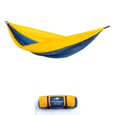 Obrázek AMAZONAS Ultra Light houpací síť Adventure Hammock XXL Nemo Nejlehčí Supersize na světě 350 g, 320 x 230 cm, rozměr balení 24 7 cm až 200 kg ve žluto modré barvě