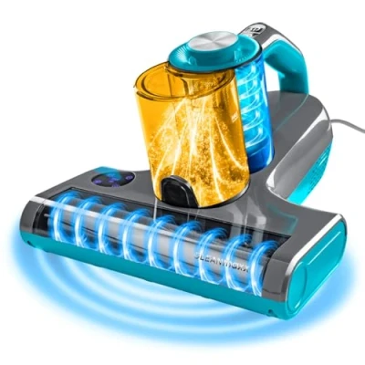 Obrázek CLEANmaxx vysavač roztočů Rotation Power s UV C světlem a HEPA filtrem pro alergiky ruční na matrace ultrazvuk teplo ničí 99 % všech roztočů, bakterií [antracitová modrá]