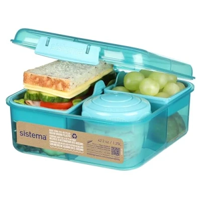 Obrázek Sistema Bento Box 1,25 L Brotdose für Pause mit Fächern und Snackbox BPA frei hergestellt aus Ocean Bound Plastic Teal Stone 1 Stück, Mintgrün (Recycelter Kunststoff)
