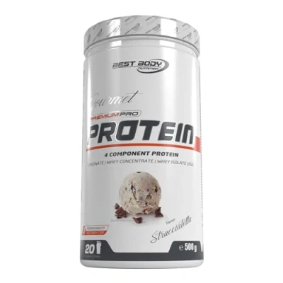 Obrázek Best Body Nutrition Gourmet Premium Pro Protein, Stracciatella, 4komponentní proteinový koktejl: Caseinat, Whey Konzentrat, Isolat, Eiprotein, 500 g dóza