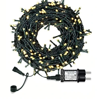 Obrázek světelný řetěz vánoční stromek, LED s 300 v teplé bílé, 8 světelných režimů stmívatelný, zástrčka EU, IP44 vodotěsný, na party, oslavy, svatbu, ozdobu,