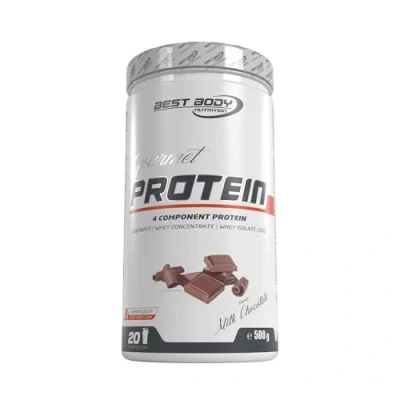 Obrázek Best Body Nutrition Gourmet Premium Pro protein, Milk Chocolate, 4složkový proteinový koktejl: Caseinat, Whey koncentrát, Isolat, vaječný 500 g dóza