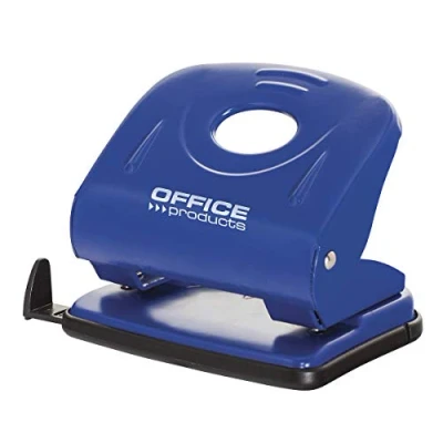 Obrázek OFFICE PRODUCTS 18052311 05 děrovačka/až 30 listů/mechanismus a kryt z kovu/plastového ramene (ABS)/barva: modrá/protiskluzová umělá poklice na podlahu