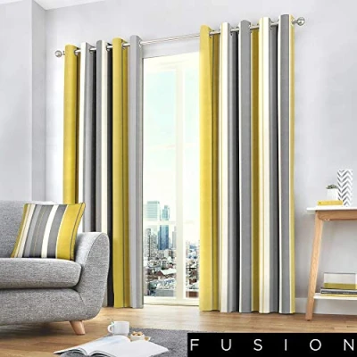 Obrázek Fusion Whitworth Stripe závěsy s očky, pruhované, 100% bavlna, 117 x 183 cm, 1 pár závěsů, okrové barvy