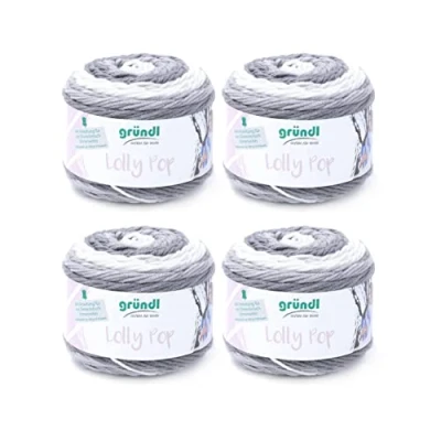 Obrázek Gründl Lolly Pop háčkovací a pletací příze (vlněná pratelná univerzální 100 % polyakryl, 150 g / 240 m, tloušťka jehlic: 5 6, 4 x g), Silver Swirl, 24 10 cm
