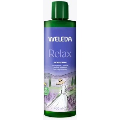 Obrázek WELEDA Bio Relax XL sprchový gel veganský přírodní kosmetika, aroma sprcha pro ženy a muže s levandulovou / bergamotovou vůní péče o pleť, sprchové mýdlo k čištění obličeje těla (1x 400