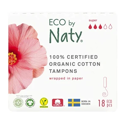 Obrázek Eco od Naty Tampons Super, 18 tamponů. Rostlinné, veganské, 100% bio bavlna