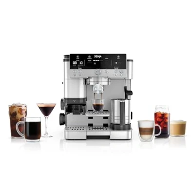Obrázek Ninja Luxe Premier 3 v 1 kávovar s mlýnkem a napěňovačem pro Latte, Cappuccino, Cold Brew Espresso, jednoduchá manipulace, 4 přednastavení napěnění, zástrčka EU, stříbrná, ES601EU