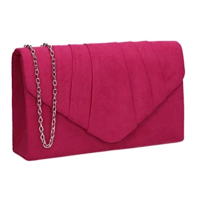 Obrázek SwankySwans Iggy Suede Velvet Envelope Party Prom Clutch Bag Taška, Růžová (Fuchsie)