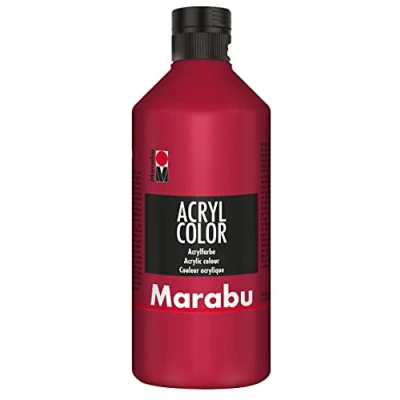Obrázek Marabu 12010075032 akrylová barva karmínově červená 500 ml, krémová na vodní bázi, rychleschnoucí, stálá světle, voděodolná, k nanášení štětcem a houbou plátno, papír dřevo