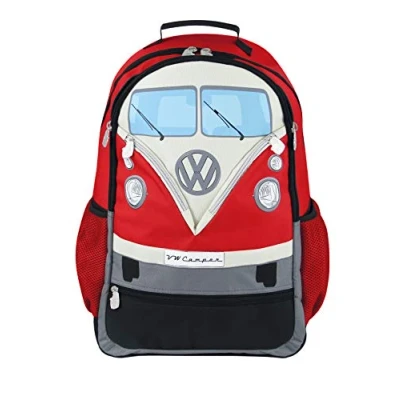 Obrázek BRISA VW Collection stylový &amp; ležérní turistický batoh Volkswagen pro denní školní nošení s T1 Bulli Bus (až 17. 1 palce/přední/30l), červená