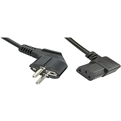 Obrázek LINDY 30302 napájecí kabel, Schuko konektor zahnutý na zástrčku studeného zařízení IEC C13 úhlový, 320, síťový kabel pro PC, monitory, tiskárny, maximální napětí 250 V (10 A), barva černá, 3 m