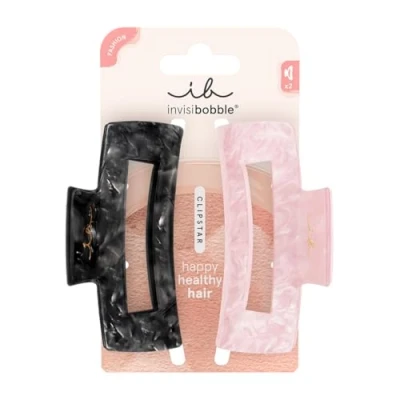 Obrázek invisibobble Clipstar Eclipse Glossy 2 kusy, sponka do vlasů černá &amp; růžová pro husté a kudrnaté vlasy, silné držení šetrná k vlasům
