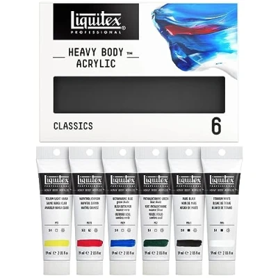 Obrázek Liquitex 3699311 Akrylová barva Heavy Body, 6 akrylových barev v umělecké kvalitě, klasická sada, 59 ml (balení ks)