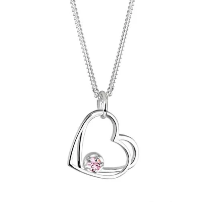 Obrázek Elli Dámský řetízek na krk s přívěskem ve tvaru srdce a solitérní růžový křišťál ze sterlingového stříbra 925, Krystal Swarovski