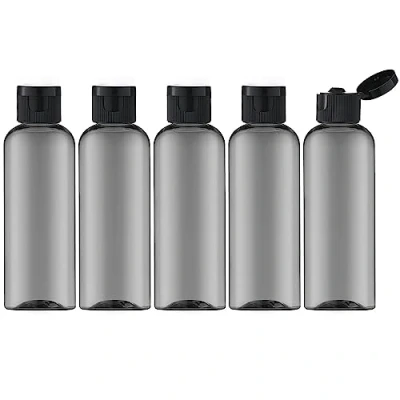 Obrázek Toureal Sada 100 ml cestovních lahví s výklopným víčkem (5 kusů) Prázdné plastové láhve, plnicí lahve pro kosmetiku nálevkou (černé)