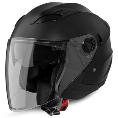Obrázek VINZ Jet helma Calobra se sluneční clonou a hledím Motocyklová Certifikace ECE 22.06 ve vel. XS XXL matná černá