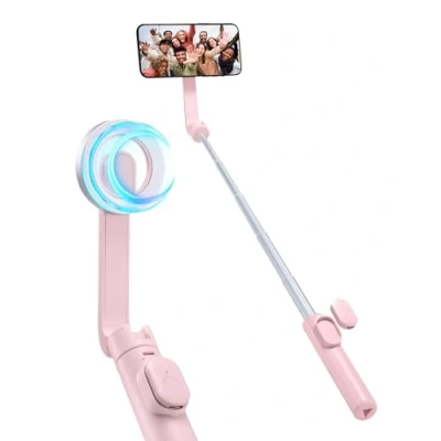 Obrázek Spigen Magsafe Selfie Stick stativ Wondersnap [technologie MagFit] Dálkové ovládání Bluetooth kompatibilní s iPhone 16/15 Pro Max, Samsung Galaxy S24/S23 Peach růžový