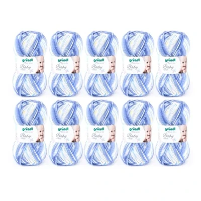 Obrázek Gründl Baby color, 10 klubíček à 50 g vlna (vlněná příze podobná vlně a háčkovací příze, lze prát, ze 70 % polyakrylu 30 polyamid, 100 / 300 m, tloušťka jehlic: 3,5 4,5, x g), modrá