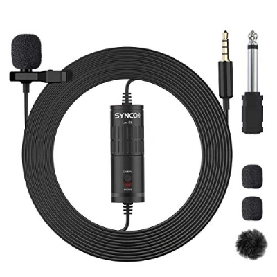Obrázek SYNCO Lavalier Mikrofon, Omnidirektional Kondensator Mic mit Windschutz, Ansteckmikrofon 3.5mm TRS/TRRS 6.3mm für Smartphone iPhone Android Huawei Samsung, PC Laptop, Kamera DSLR Camcorder Lav S6