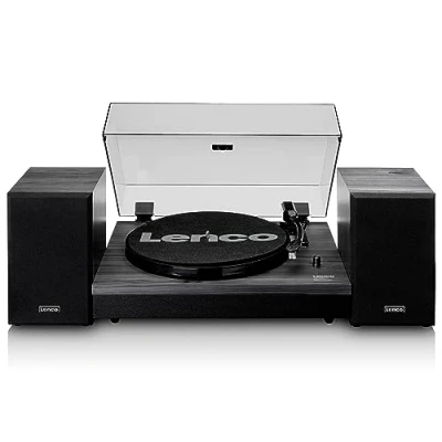 Obrázek Lenco LS 300 Hi Fi gramofon S Bluetooth externími reproduktory 2 x 10 W RMS Řemenový pohon Automatické zastavení Kryt MDF Černý