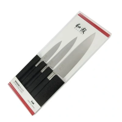 Obrázek KAI Wasabi Black sada nožů univerzální nůž 10 cm, 15 kuchařský 20 cm nerezová ocel 6A/1K6 leštěná 58 (±1) HRC černá polypropylenová rukojeť Made in Japan