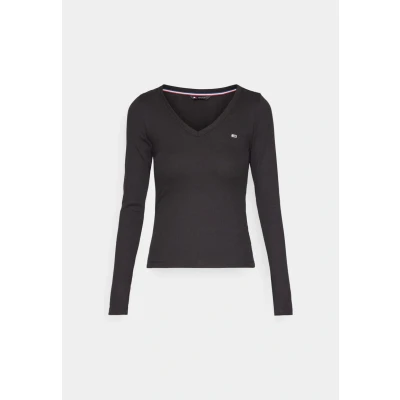 Obrázek Tommy Jeans TJW SLIM Essential RIB V LS Top s dlouhým rukávem, Ženy, Velikost: 34, Black